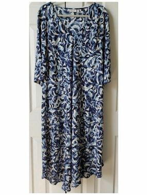 MASAI Copenhagen Nora Bias Cut Dress XXL Blue Abstract Lagenlook Artsy EUC